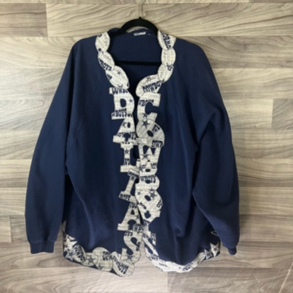 Cardigan Sweater Womens Navy Spell Out Dallas Cowboys Long Sleeve Handmade XL